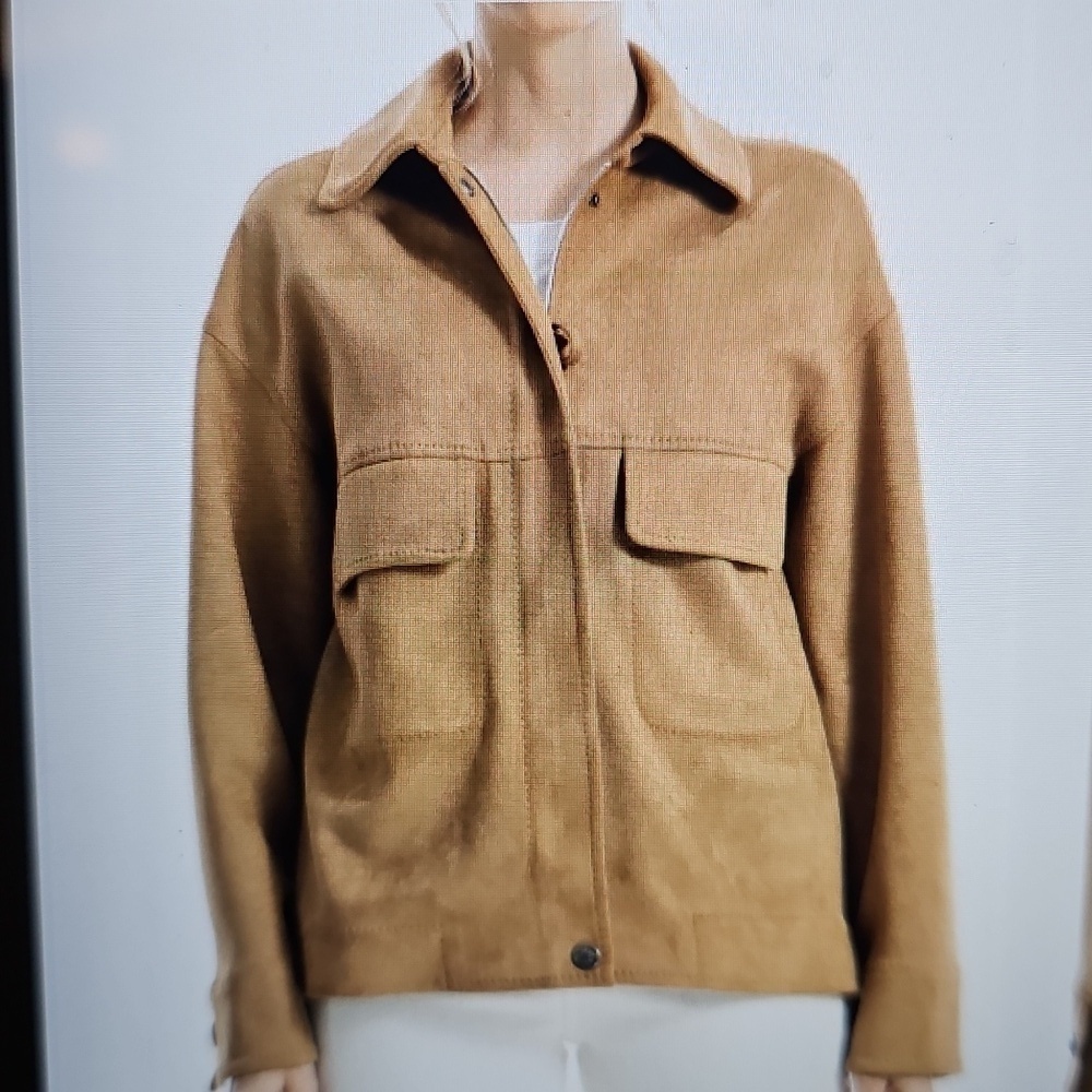 NWT Max Studio Utilatarian Zip/Button Closure Faux Suede Jacket Pockets XL Camel